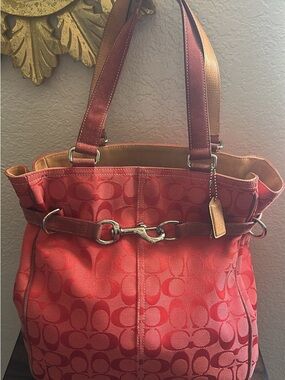 Coach Vintage Red Signature C Belted Carryall Tote Bag